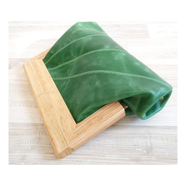 Timber &amp; Leather Clutch - Emerald