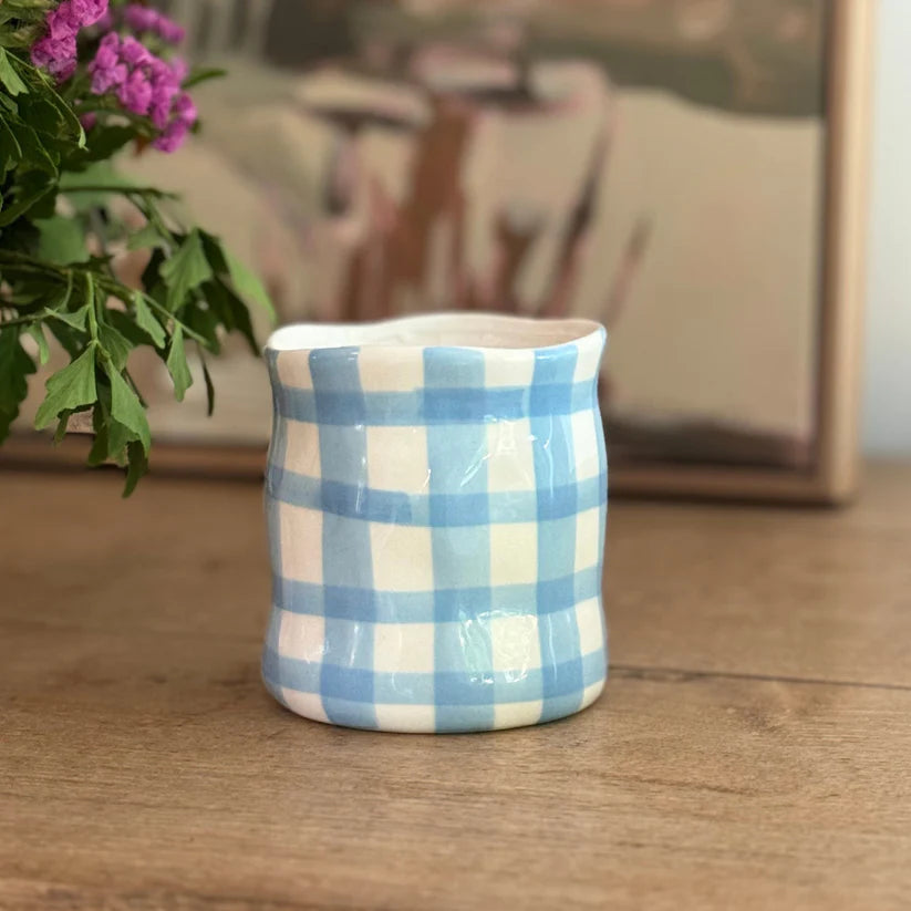 Cornflour Blue Gingham Candle - Bum Bum Type