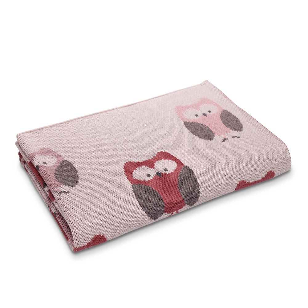 Owls Cotton Knit Stroller Blanket - Pink