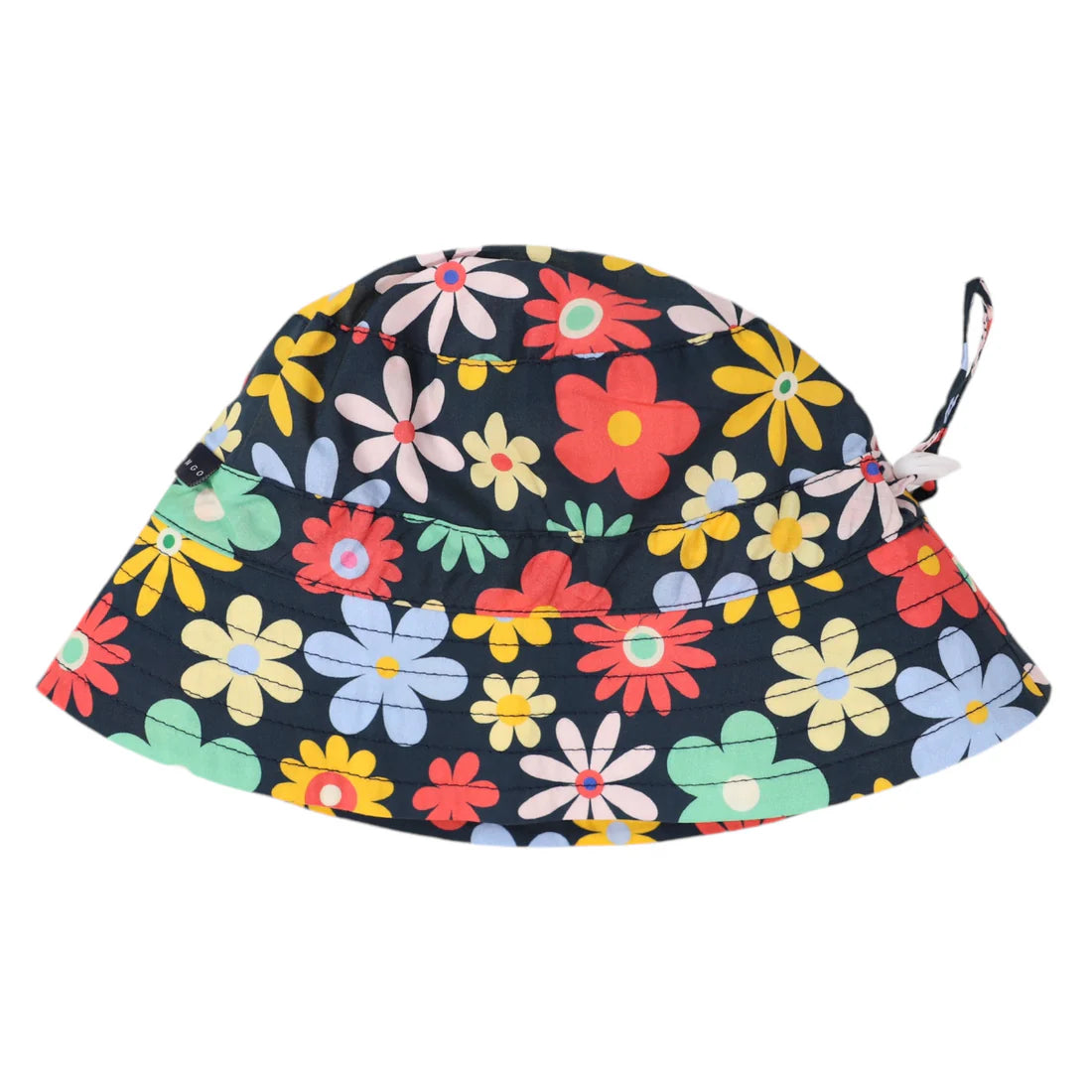 Flower Print Woven Frill Sun Hat - Navy