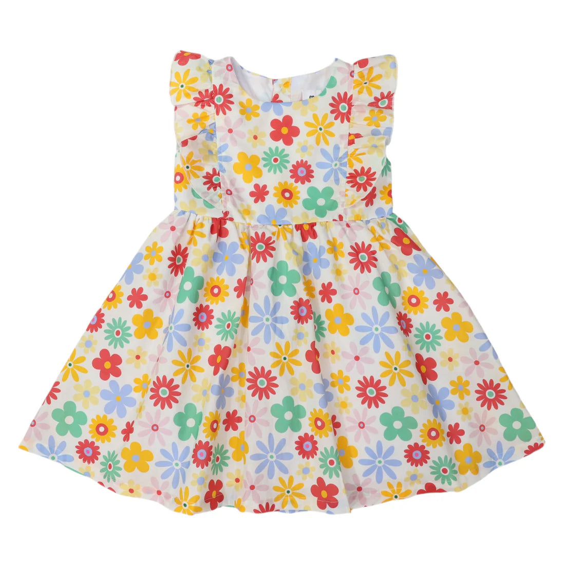 Flower Print Woven Frill Dress - Cream