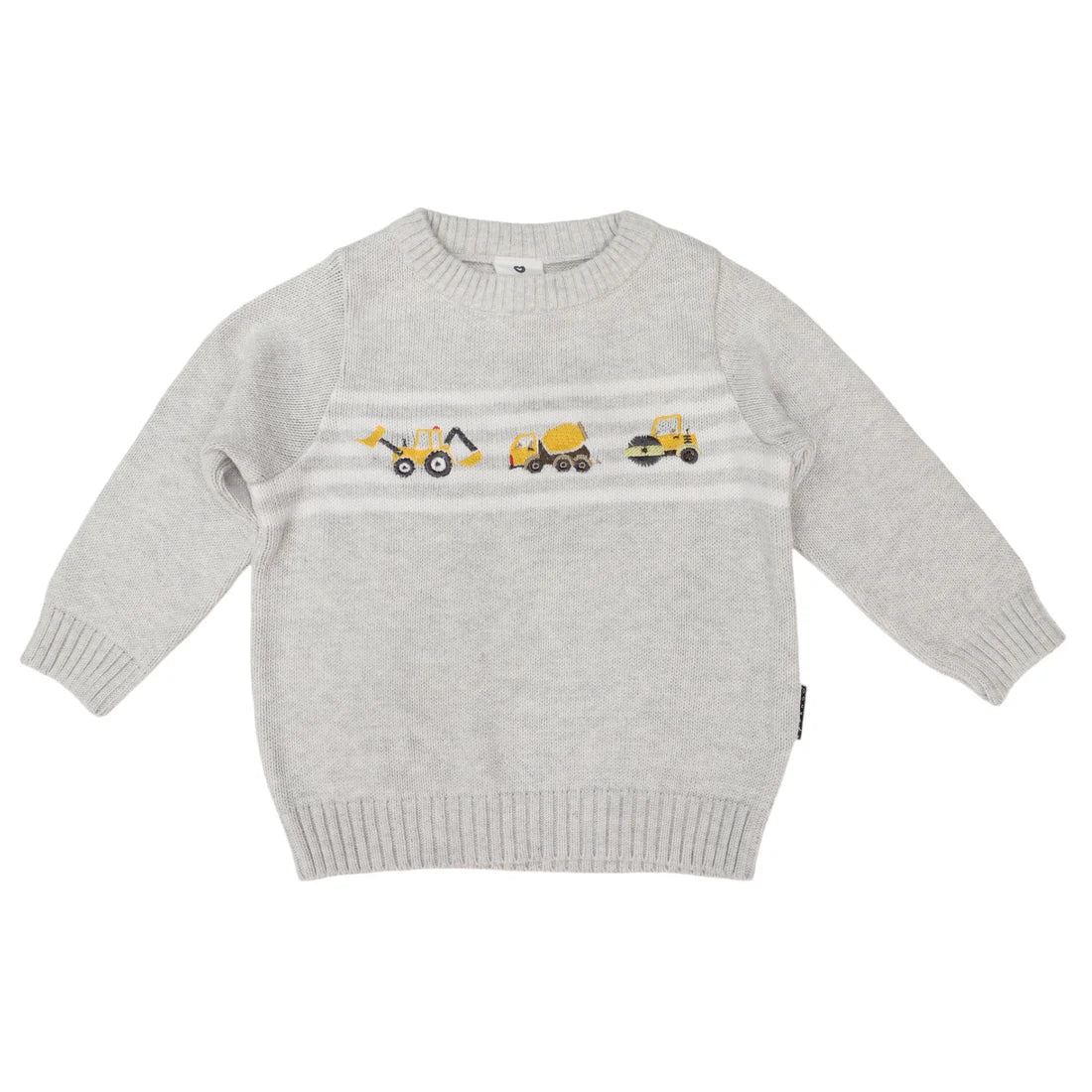 Trucks and Diggers Embroidered Knit Sweater - Grey