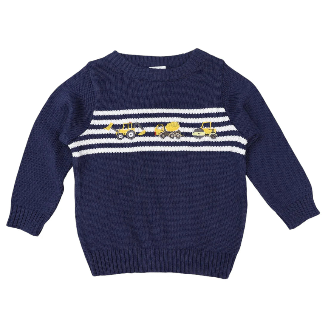 Trucks and Diggers Embroidered Knit Sweater - Navy