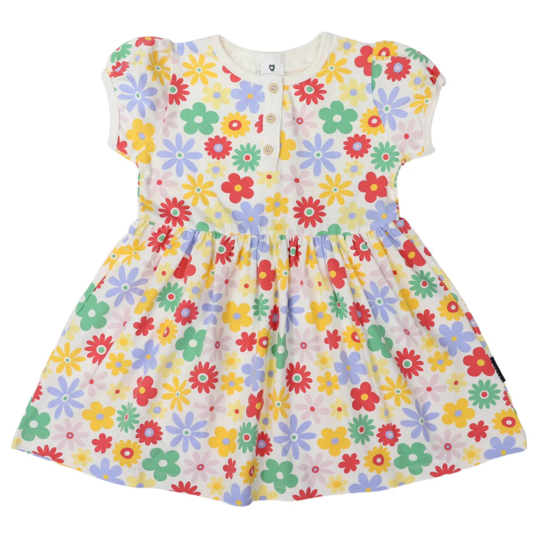 Flower Print Cotton Dress - Cream