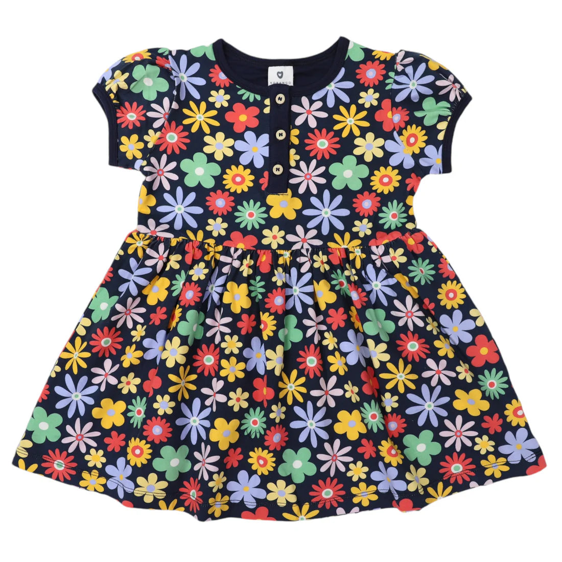 Flower Print Cotton Dress - Navy