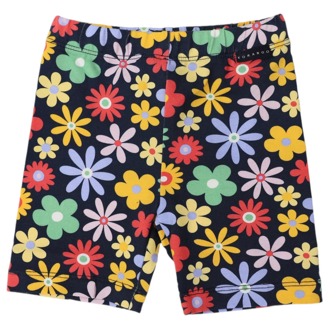 Flower Print Cotton Bike Shorts - Navy