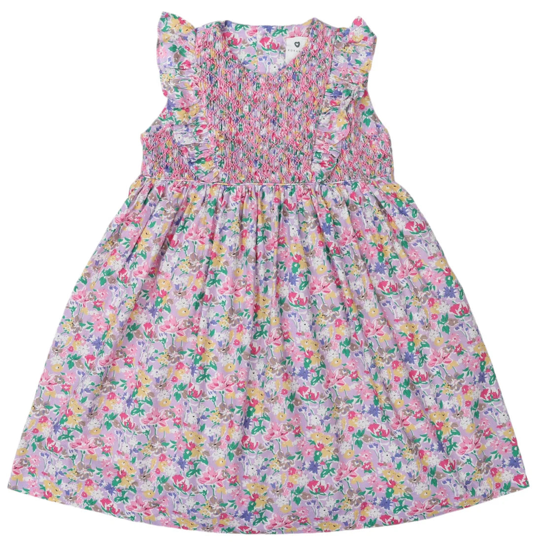 Hand Smocked Floral Dress with Frill - Dark Floral