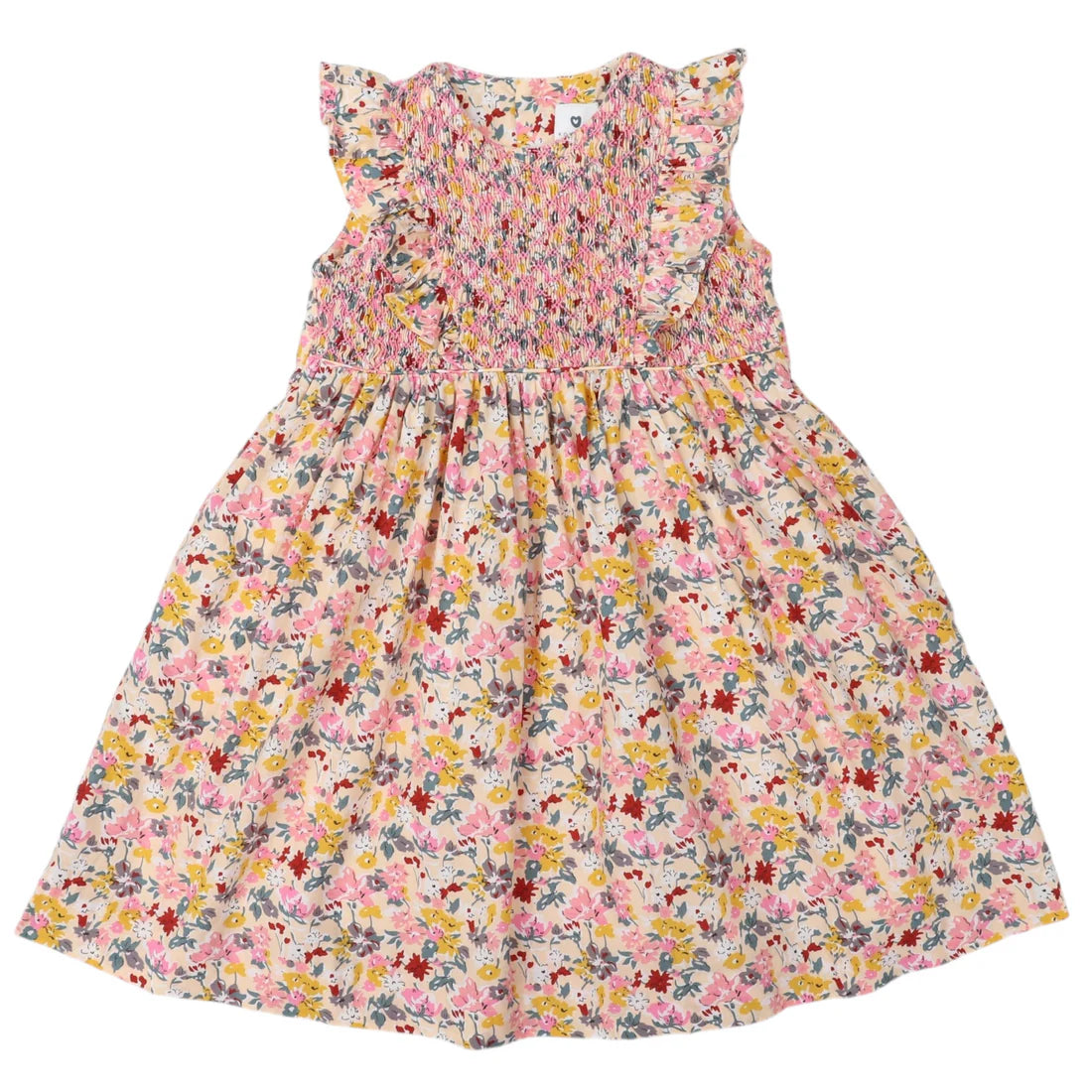 Hand Smocked Floral Dress with Frill - Light Floral