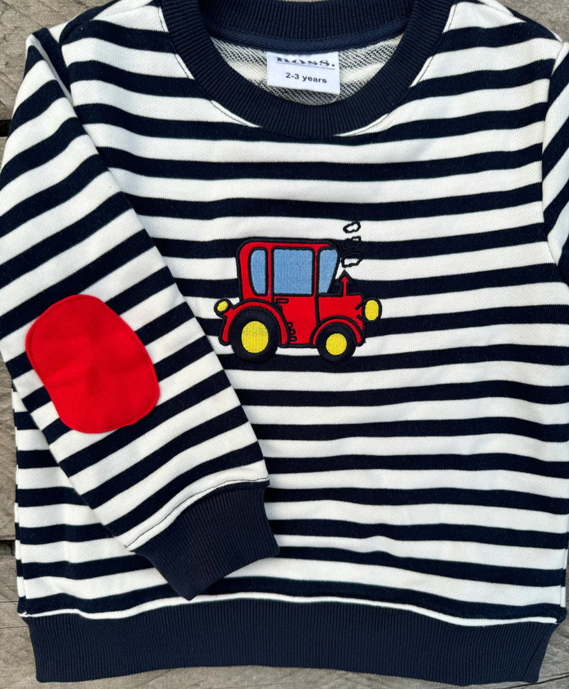 Red Tractor Jumper - Navy Stripe