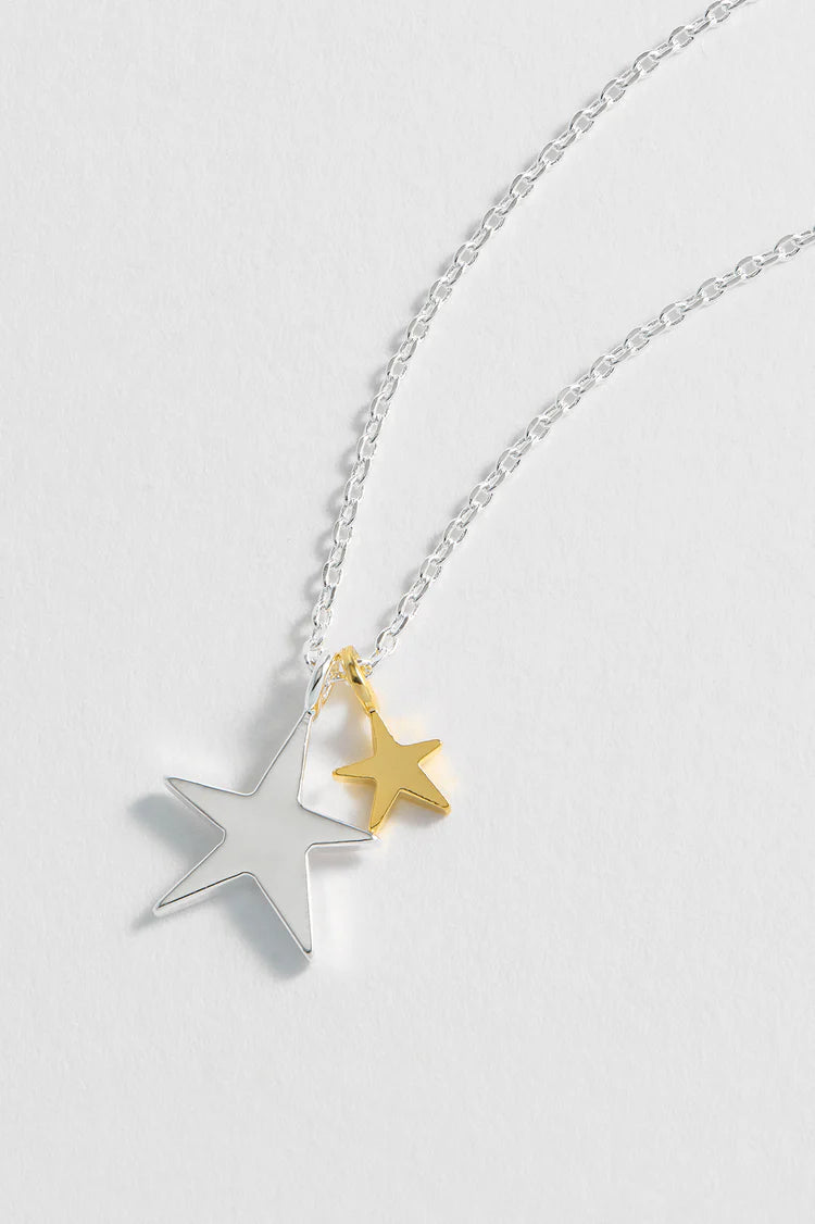 EB - Two Tone Double Star Necklace Silver Plated