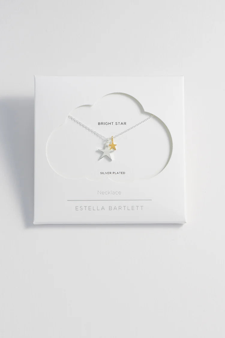 EB - Two Tone Double Star Necklace Silver Plated