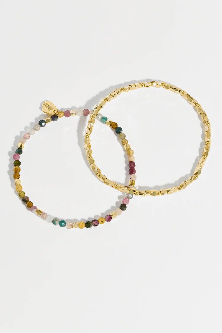 EB - Coco Bead &amp; Tourmaline Double Bracelet Gold Plated