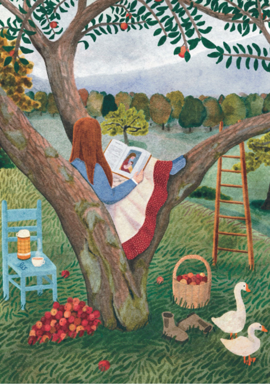 Greeting Card - Girl Reading in an Apple Tree