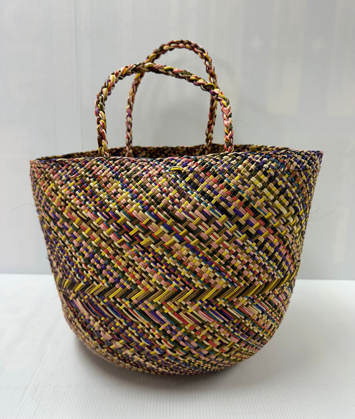 Hand Woven Small Panama Basket with Design