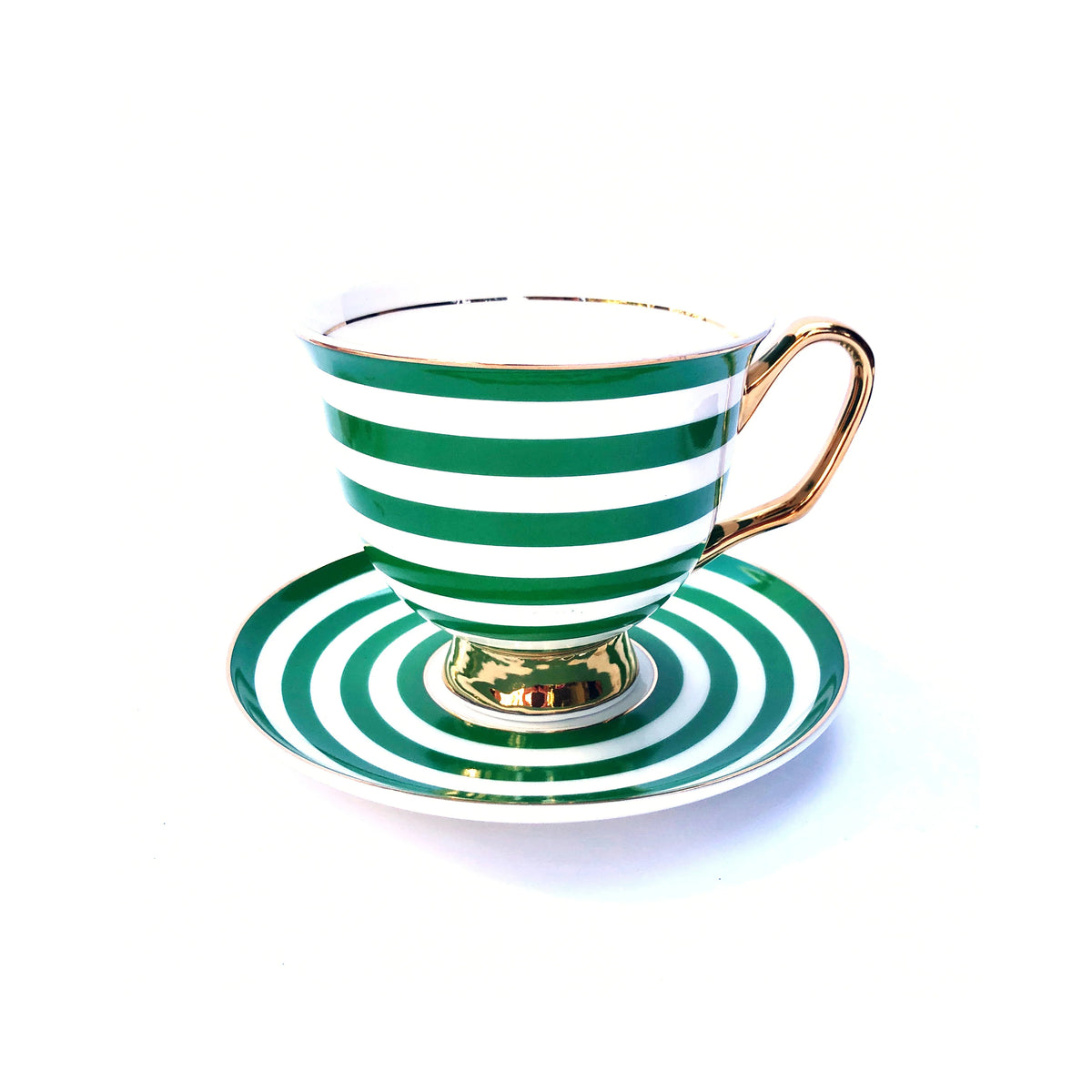 XL Green Stripe Teacup &amp; Saucer