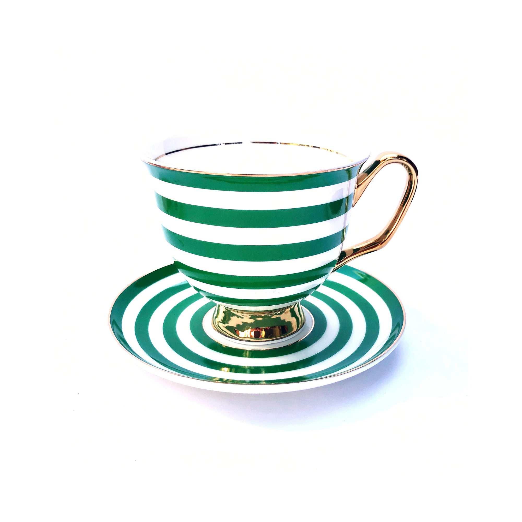 XL Green Stripe Teacup & Saucer