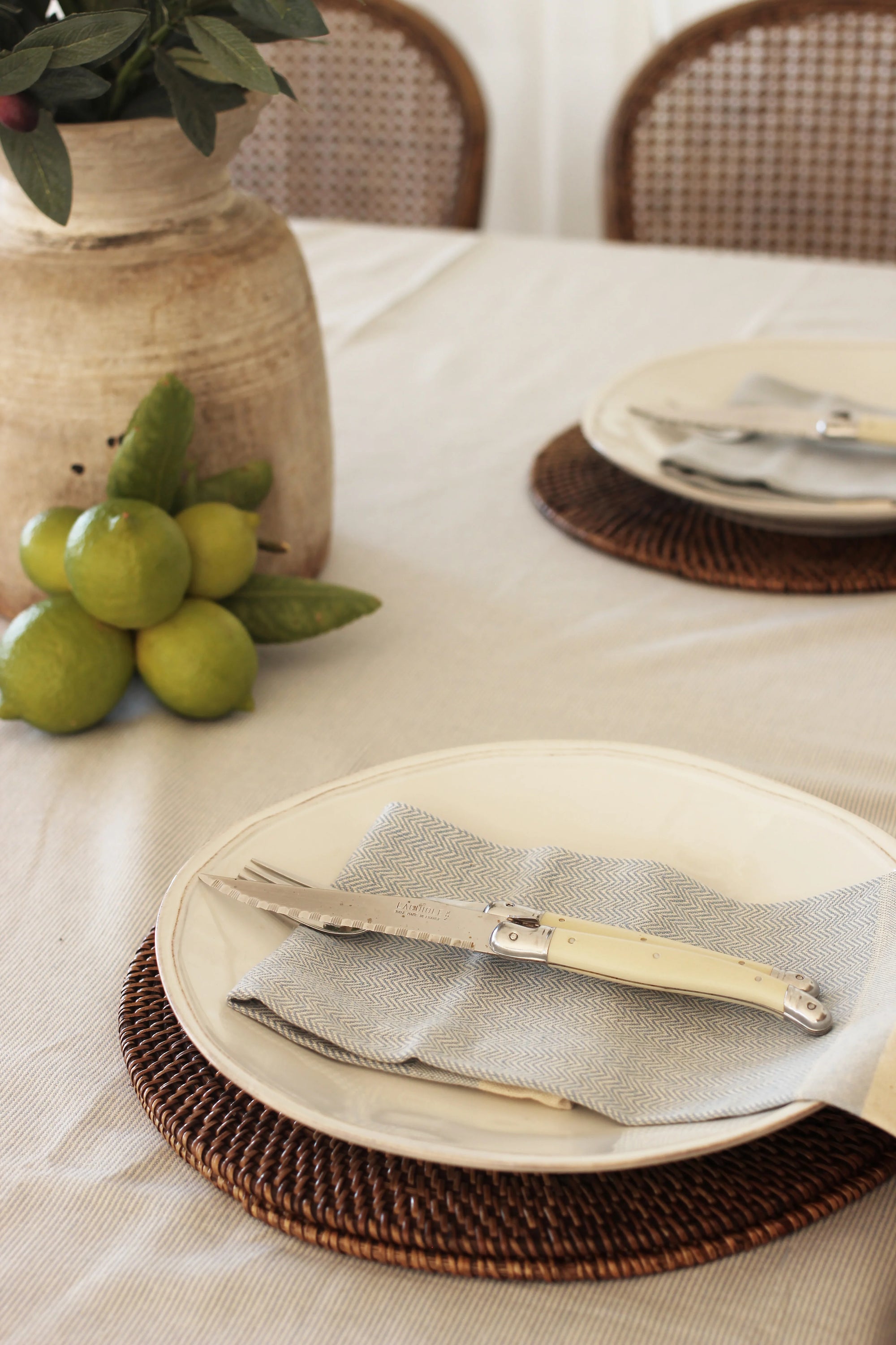 Cotton Herringbone Napkin - Set 4 Light Blue