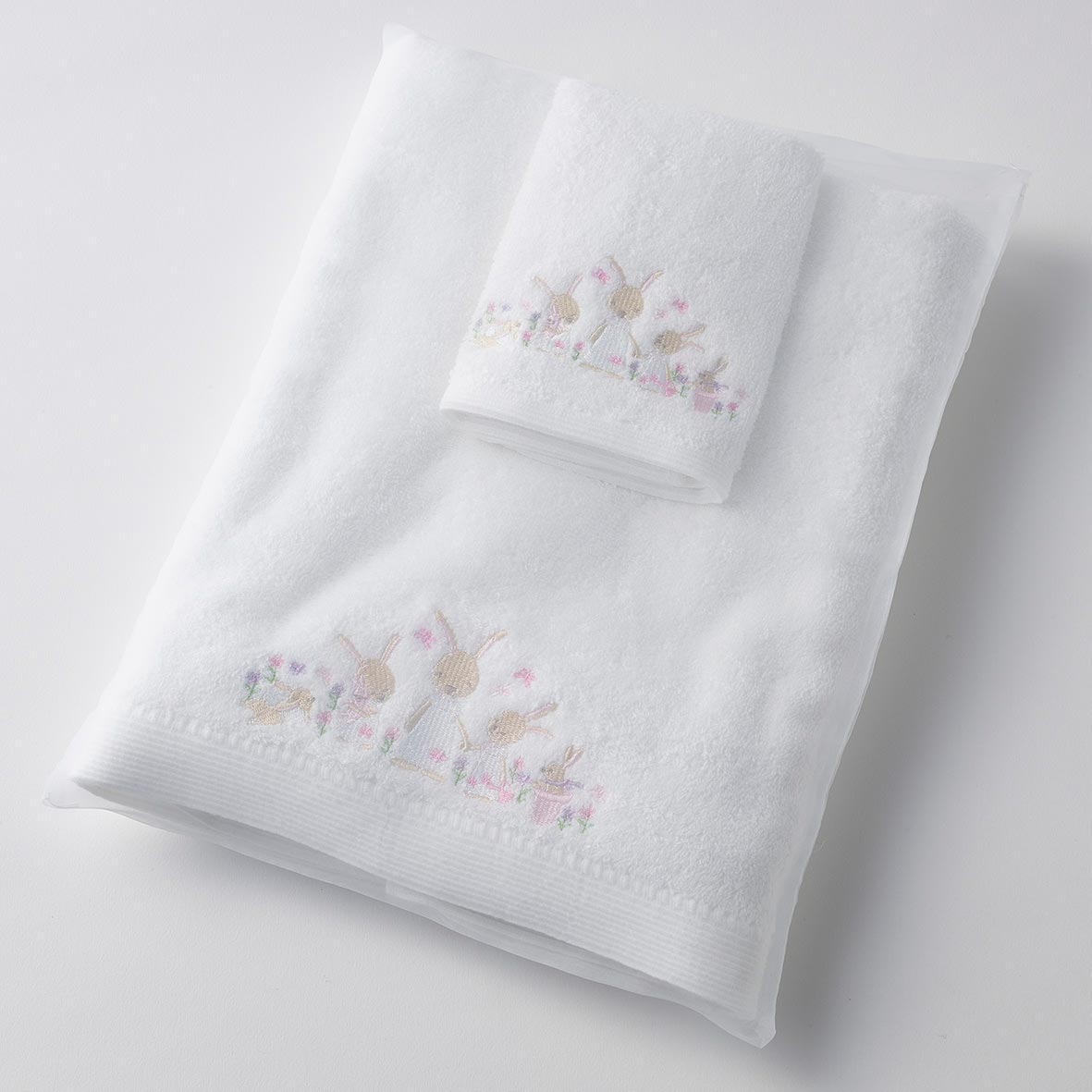 Bunny Garden Bath Towel &amp; Face Washer in Organza Bag