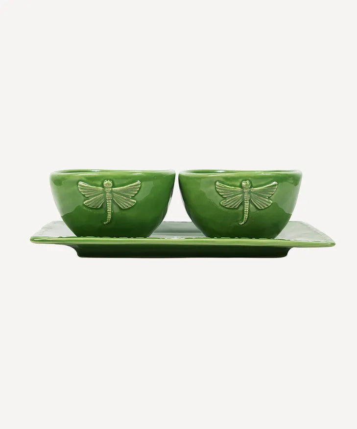 Dragonfly Stoneware Green Condiment Set (3pc)