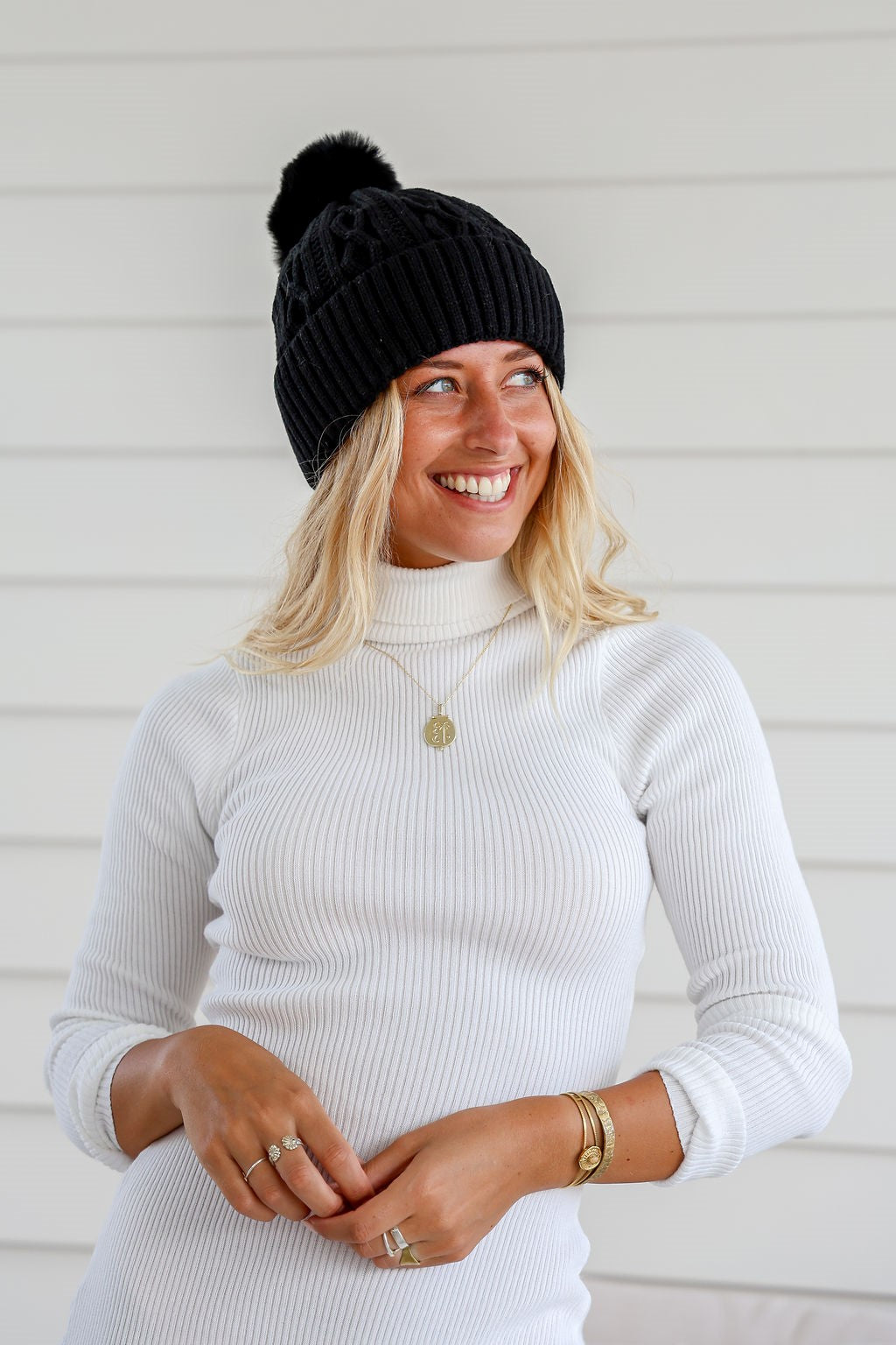 Pom Pom Cable Knit Beanie