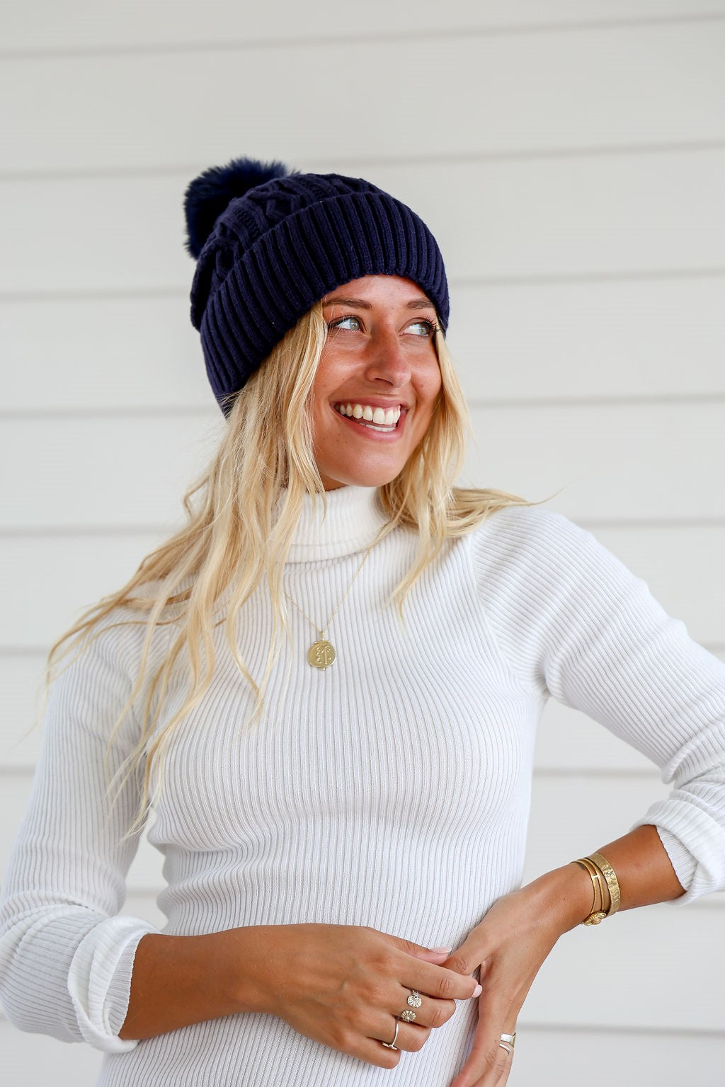 Pom Pom Cable Knit Beanie