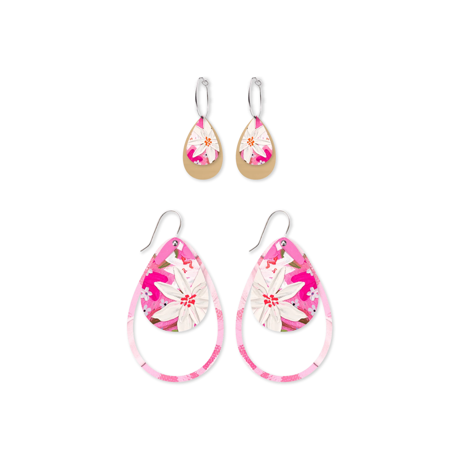 Kelsie Rose Power Pink Duo Outline Tear Drop Earrings