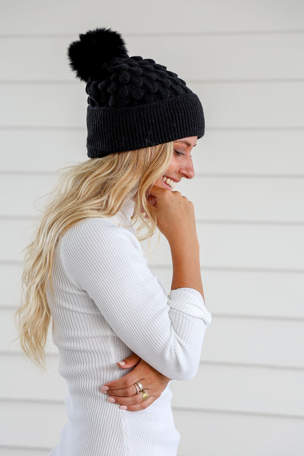 Scalloped Beanie with Pom Pom