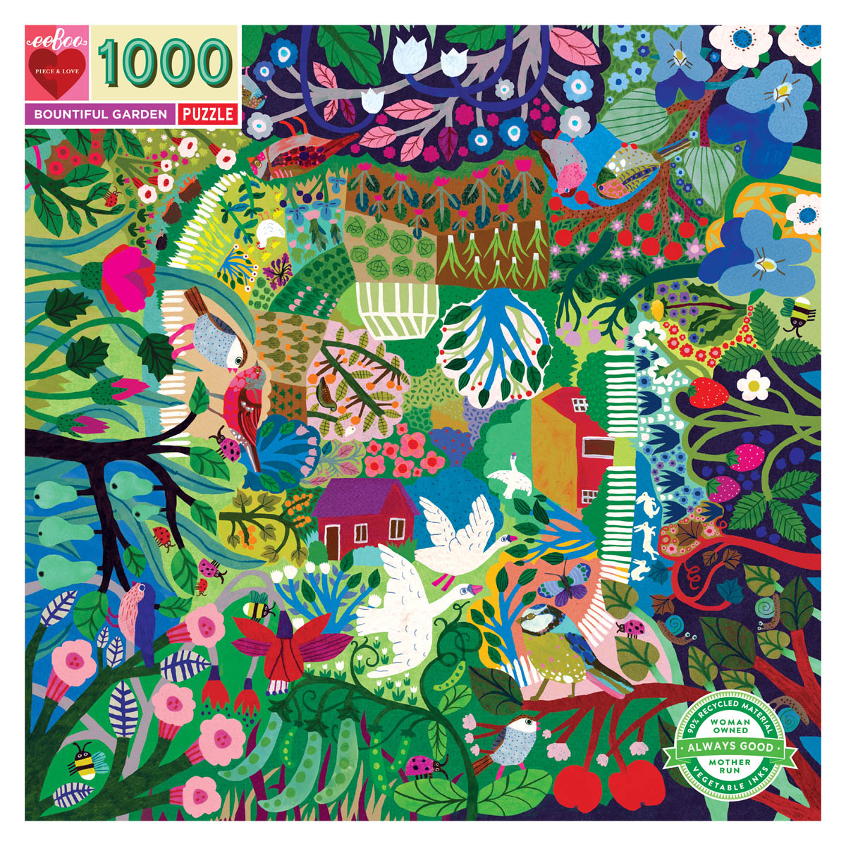 Mill &amp; Hide - Bobangles - eeboo Puzzle 1000Pc - Bountiful Garden